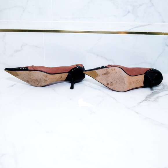 Vintage Steven by Steve Madden Red Black Leather Suede Kitten Heel Heart Studs - Picture 7 of 10